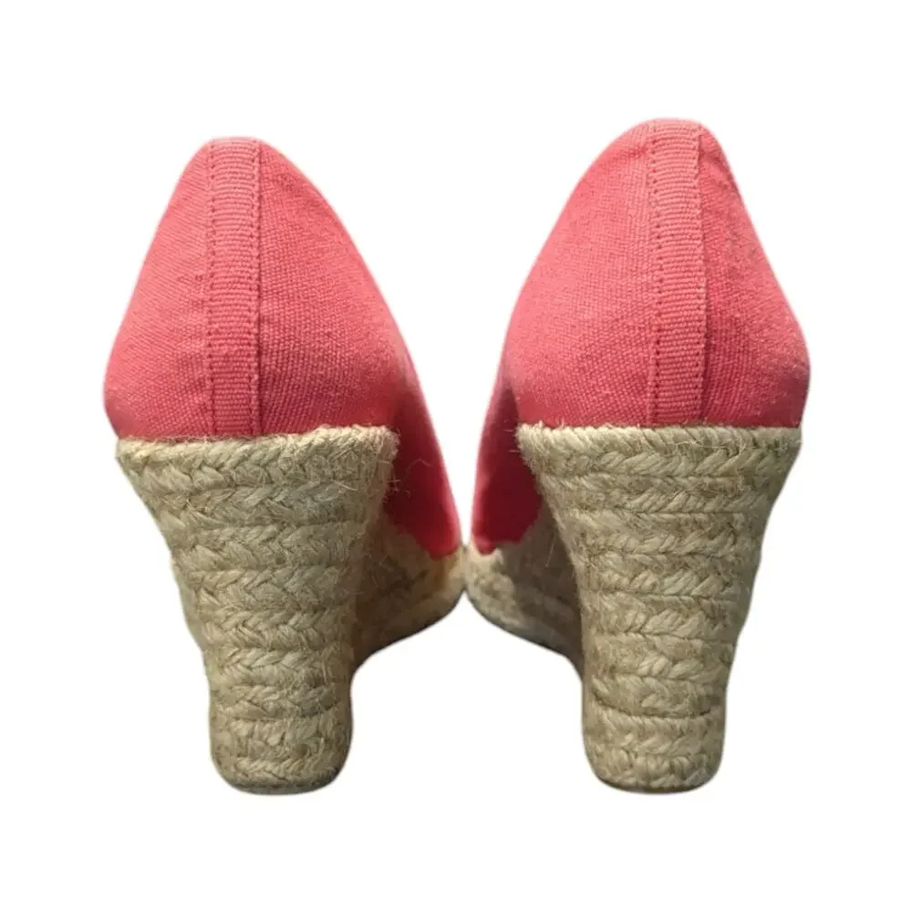 J Crew Seville Espadrille Wedges Canvas Salmon Pink Womens 7.5 Heels Summer Twee